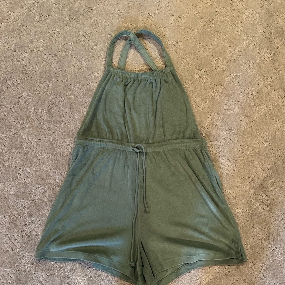 Green One Piece Terrycloth Romper